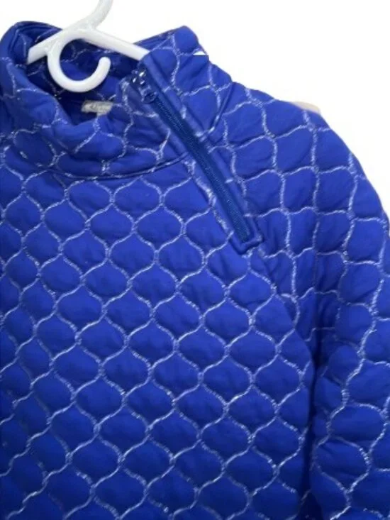 T by Talbots Petite Royal Blue Metallic Asymmetrical Zip Quilted Pullover - EUC - Picture 4 of 6